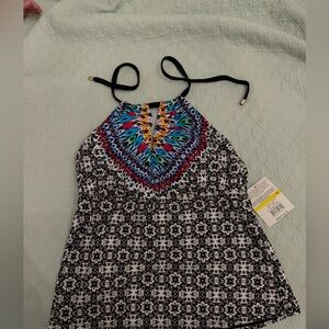 24th & Ocean Black and Blue Patterned Halter Top